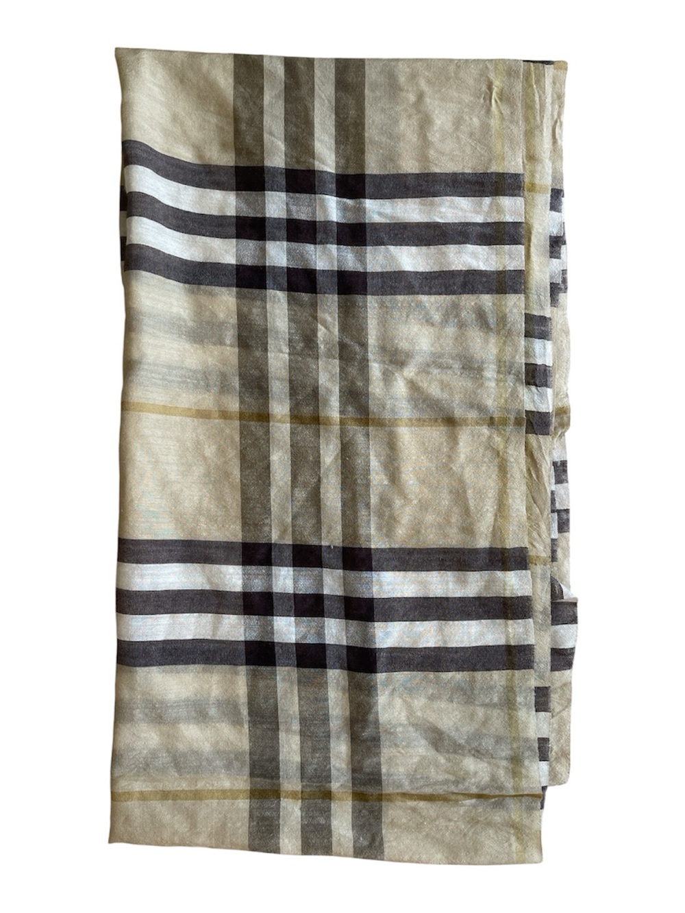 Burberry Iconic Plaid Wool Lightweight Long Scarf Wrap Note: damaged area